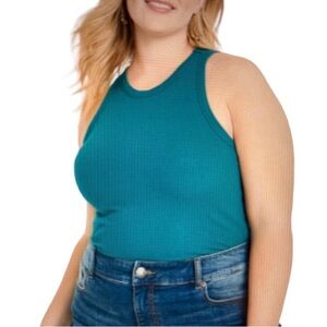 Maurice’s Highline Solid Rib Tank Top Moroccan Teal Curvy Plus Size 2X